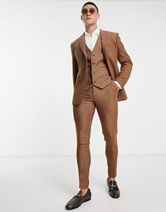 ASOS DESIGN wedding super skinny wool mix twill suit in brown | ASOS
