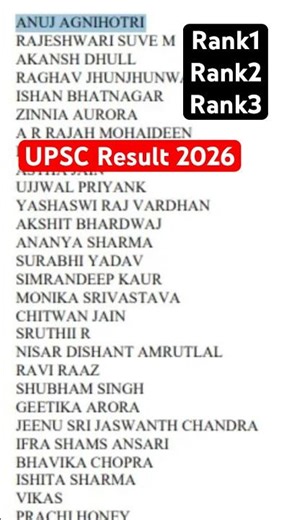 #upsc #result #announced Rank 1-Anuj Agnihotri | UPSC #rank3 Akansh Dhull |#rank2 Rajeshwari