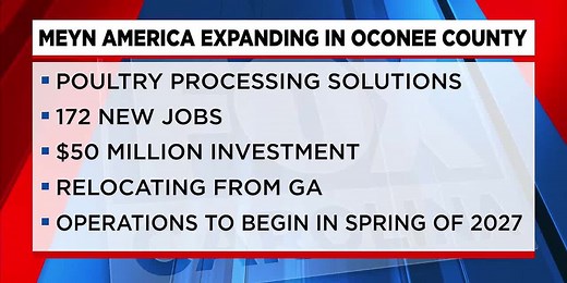Meyn America, LLC, poultry processing company, expanding in Oconee Co.