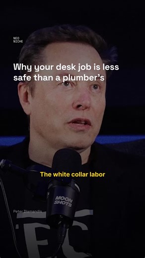 Neo Niche on Instagram: "Digital jobs vanish first because AI moves bits faster than atoms. Musk argues anything involving keyboards is vulnerable, while physical manipulation protects blue-collar roles for now. You need to leverage AI or be replaced by it. Stop doing manual data entry. Comment 'tools' and I'll send you the stack I use. Credit: Peter Diamandis"