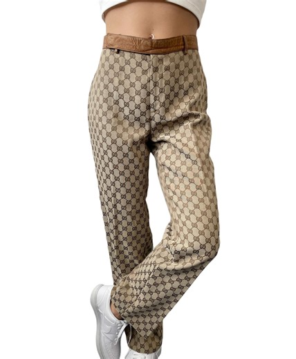 GUCCI Vintage GG Logo Jacquard Canvas Belted Tapered Cropped Pants #38 Beige - Etsy UK