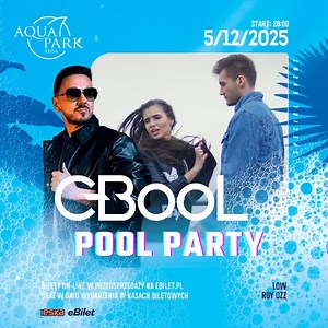 C-BOOL POOL PARTY tylko w AQUAPARKU REDA‼️🎶 Już 5 grudnia o 20:00 przekonasz się czym jest prawdziwe POOL PARTY 😎 Gorąca noc pełna muzyki, ognistego światła i niesamowitej zabawy w aquaparkowym klimacie🌴🔥💙 Bilety juz w przedsprzedaży: 🔹pojedyncza wejściówka 180 zł 🔹podwójna wejściówka 300 zł Kupisz na eBilet oraz w Punkcie Informacji 🩵 | Aquapark Reda