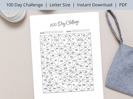 Printable 100-day Challenge Tracker | 100 Days Goal Setting Planner | Habit Tracker | Minimal | Self Care | Workout Tracker | US Letter Size - Etsy