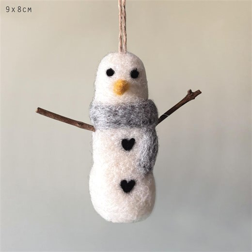 Needle Felted Christmas Snowman - Wool Snowman Tree Decoration - Christmas Tree Decorations - White Wool Felt Snowman - Etsy