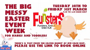 26 comments | The BIG Messy Easter Event Week for babies and toddlers. Online bookings only. Please click here >>> https://funsters.bookmyparty.co.uk/book/858/booking.aspx?package=thebigmessyeastereventforbabiestoddlers28th31stmarch | Funsters | Facebook