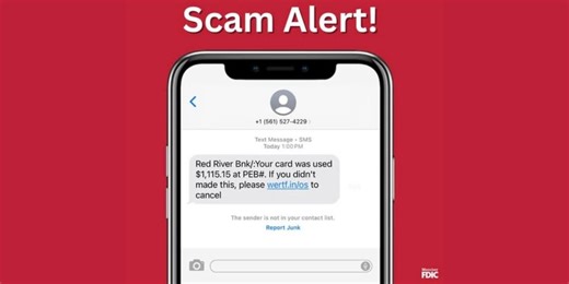 Text scam appearing as Red River Bank