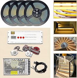 PIR Motion Sensor LED Stair Lights Indoor Outdoor Stairway Step Staircase Lighting Kit with 3000K Warm White COB Flexible LED Linear Light