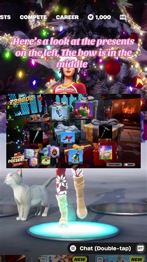 EDIT: ⚠️PRESENT SPOILERS⚠️ sorry to anyone that seen them without wanting to and anyone else who still might. Glad we are getting another bow in Fortnite and it’s free😁 #fortnitewinterfest #fortnitepresents #leak #GamerGirl #fypviraltiktok🖤シ゚☆♡