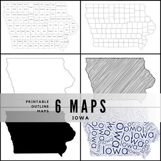 Printable Iowa Maps / State Outline and Labeled Geography Sheets / Letter‑size Educational Printables for Teachers and Students - Etsy