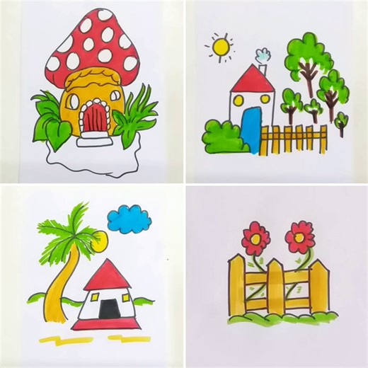 How to Draw - Cute House Drawings for Kids :) | Kids Art & Craft