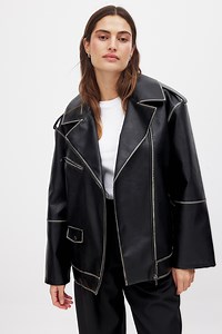 Washed Out Pu Biker Jacket Black