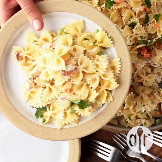 "I loved this salad. I made it for Easter and it was a big hit. Make it ahead of time to allow the flavors to blend. Makes a BIG batch!! Delicious!!" Ranch, Bacon, and Parmesan Pasta Salad: https://trib.al/eW38FxA | Allrecipes