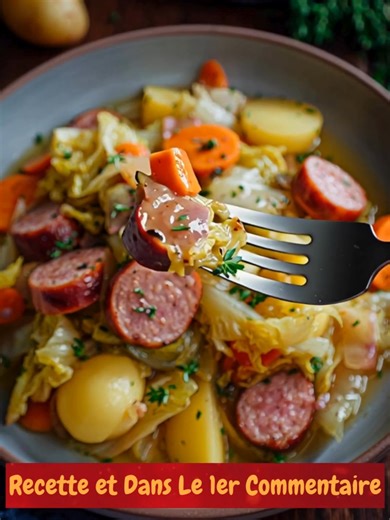 Chou Vert Braisé aux Saucisses Ingrédients 1 chou vert (environ 1 kg) 4 saucisses (fumées, fraîches ou de Toulouse) 1 oignon 2 gousses d’ail 4 pommes de terre 2 carottes 30 g de beurre ...................... | Recette Express