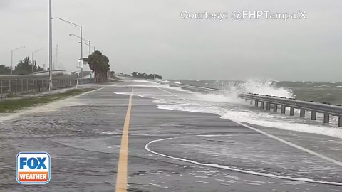 Watch: Video shows high winds, large waves pounding Tampa's Skyway Bridge