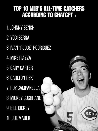 Top 10 MLB all-time catchers according to ChatGPT — agree or disagree with this list? 😏💬 #MLBCatchers #AllTimeGreats #BaseballHistory #catcherdebate | MLB Legends Vault