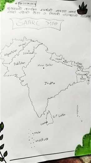SAARC map with member countries with its capital city#importantgk#drawing