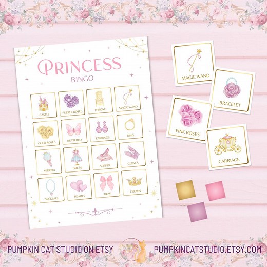 Princess Bingo Set - 30 Players - 4x4 Grid - Printable Pdfs - Instant Download - Girl Birthday Party Games - Princess Activities - GP724 - Etsy