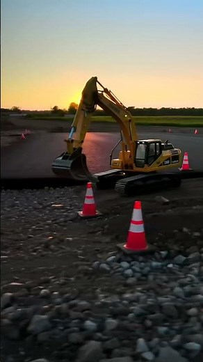 Heavy Duty Excavator Work: Compacting Soil at Golden Hour! 🏗️