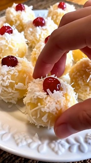 131K views · 1K reactions | Cherry Coconut Snowball Bites | No-Bake,...