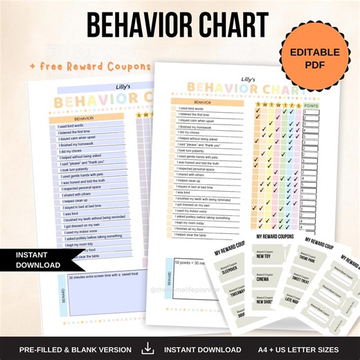 Behavior and Chore Chart Behavior for Kids, Good Behavior Chart, Children Behavior Chart, Behavior Tracker, Home, Classroom, Printable - Etsy