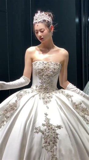White Moonlight Gown 🌙💎 Diamond Satin Royal Dress! #Shorts #weddingdress #love