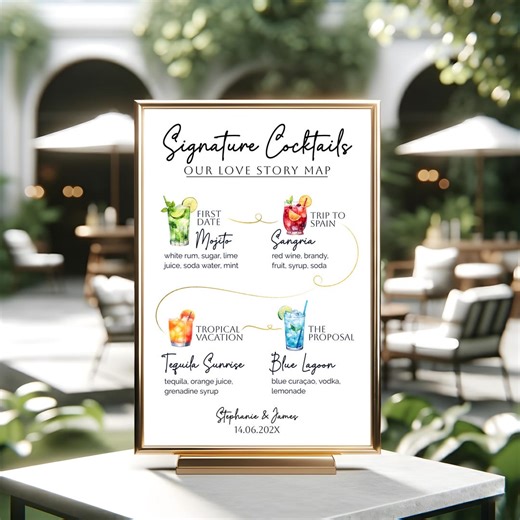 Signature Drink Sign Wedding Bar Menu Template, Our Relationship Map Cocktails Menu, His and Hers Drinks Editable Digital Printable Template - Etsy