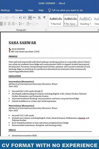 CV Format for Job with No Experience