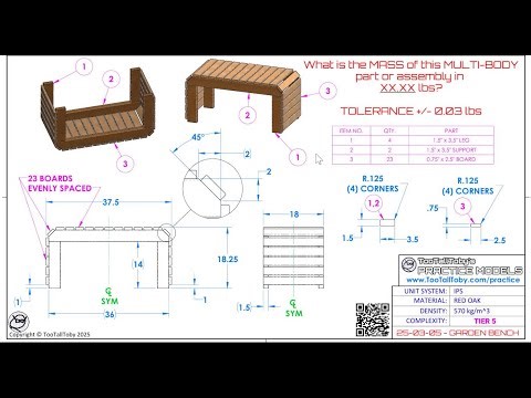 Too Tall Toby Practice Models Performed in IronCAD - Practice 25-03-05 Garden Bench
