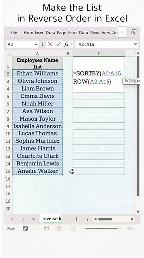 How to Make a List in Reverse Order in Excel