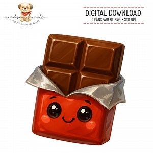 Cute Chocolate Bar Digital Art, Kawaii Food Download, Sweet Treat Graphic, Smiling Candy Image, Printable Clipart, Dessert Lover Gift Idea - Etsy