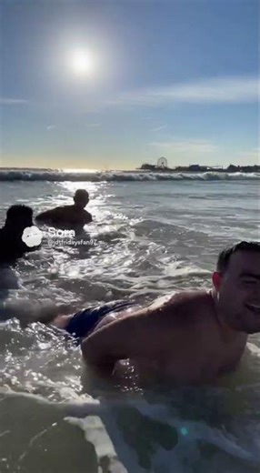 Me swimming in a speedo with a group of men at Santa Monica Beach #speedo #beach #sora #openai