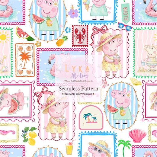 Pig Beach Seamless Pattern, Summer Cartoon Digital Paper, Nursery Background (digital Download) - Etsy