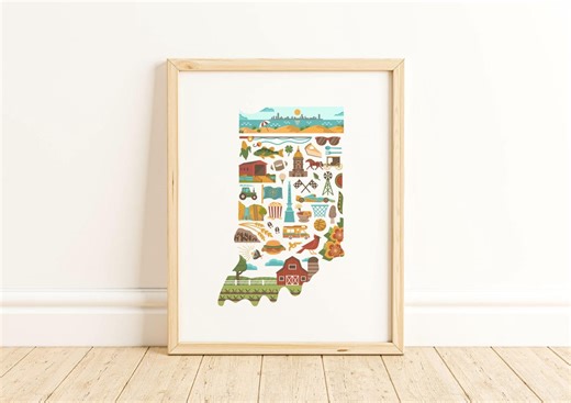 Indiana Map Print, Indiana State Wall Art, Home State Poster, Going Away Gift, Moving Farewell Gift, Housewarming Gift, Goodbye Gift - Etsy