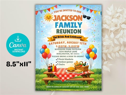 DIY Family Reunion Flyer Template, Editable Cousin Reunion Invite, Canva - Etsy Canada
