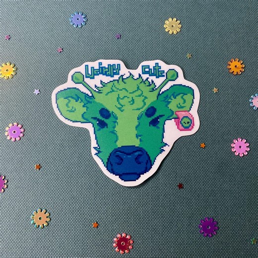 Weirdly Cute Alien Cow - Pixel Art Matte Vinyl Water Proof Sticker - Etsy