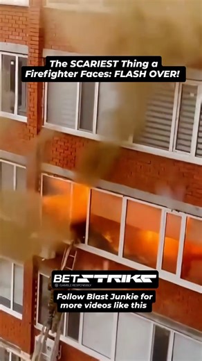 BlastJunkie💣 on Instagram: "Inches from disaster! This intense footage captures a firefighter on an extension ladder as the window erupts in a massive flashover. One moment they're trying to reach the fire, the next they're engulfed in flames and smoke. ​Thank you to the brave men and women who face this incredible danger every day. Their training and quick thinking are the only things standing between us and tragedy. ​WATCH the incredible moment the fire blasts out, proving that fire fighting