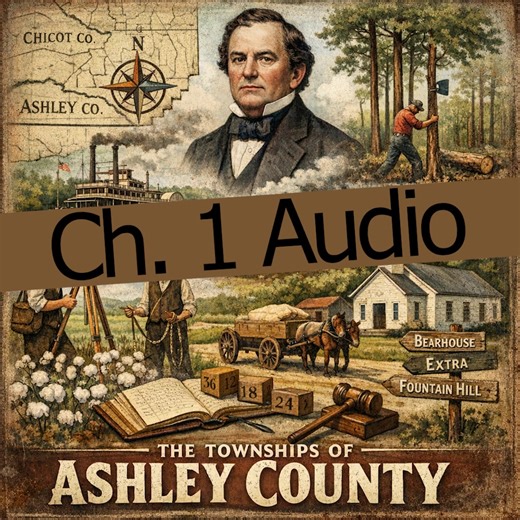 The Townships of Ashley County, Arkansas By K. Brad Barfield Ashley County was not formed in abstraction. It was carved from wilderness, measured in chains, and divided by men who were trying to make order out of bottomland swamp and pine upland. On November 30, 1848, the Arkansas legislature created Ashley County from portions of Drew, Chicot, and Union counties. It was named for Chester Ashley, a land speculator, attorney, and United States Senator whose influence reached deeply into early Ark