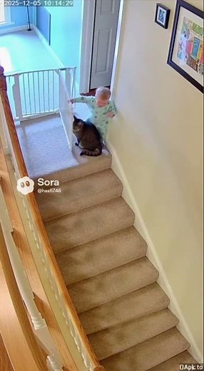 CCTV: Cat Saves Baby From Falling Down the Stairs