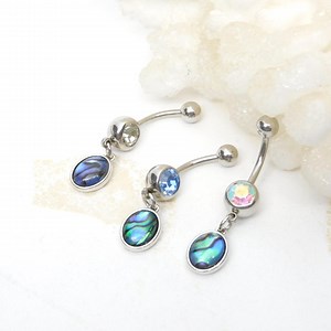 Abalone Dangle Belly Ring, 14g Surgical Steel Belly Button Jewelry - Etsy
