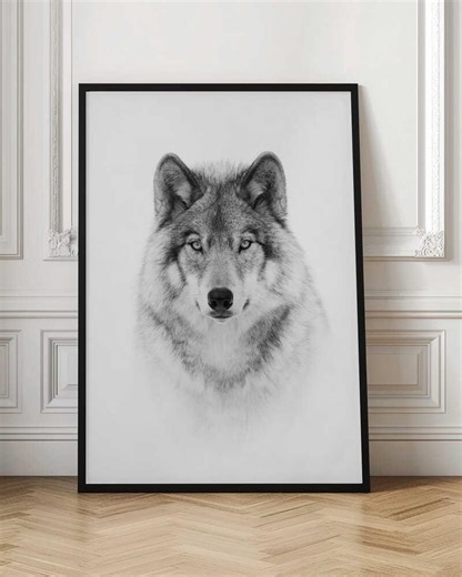 Timber Wolf Portrait Print - Calm Black and White Design - Etsy