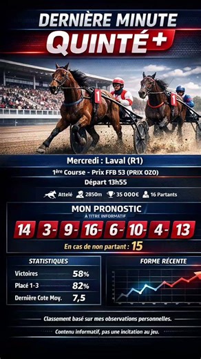 Quinté+ Prediction Laval (R1) - April 29th - Last minute