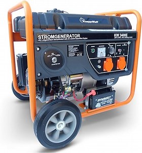 KnappWulf Generator Stromerzeuger KW3400E Stromaggregat Notstromaggregat 3000W mit Elektro Starter inkl. Batterie 2x230V, 1x12V, Ölmangelsicherung AVR Industrie Kunststofftank 15L