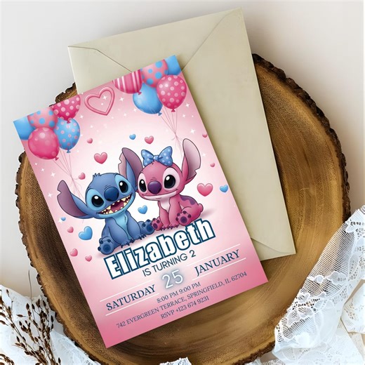 Stitch and Angel Birthday Invitation, Editable Party Invite (digital Download, 5x7") - Etsy Canada