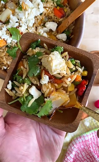 Roasted veggie orzo salad packed with fresh flavor