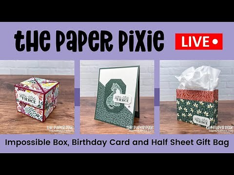 🔴 LIVE! with The Paper Pixie - Impossible Box, Birthday Card and Half Sheet Gift Bag - Episode 203