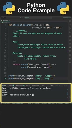 Python code example - A simple anagram checker app