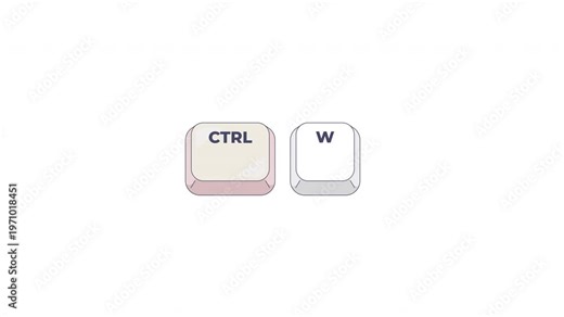 Ctrl W letter keyboard shortcut keys animation. Close current tab and document. Application window shut down. Animated hotkey combo buttons click for pc, laptop. 4K video. Computer press action