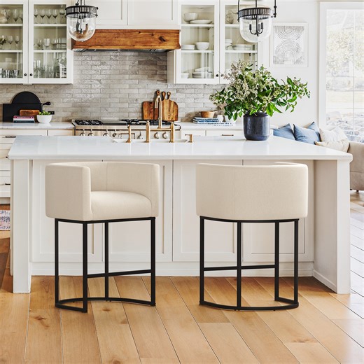 Latitude Run® 27"Upholstered Counter Height Bar Stools with Curved Barrel Back And Metal Frame | Wayfair