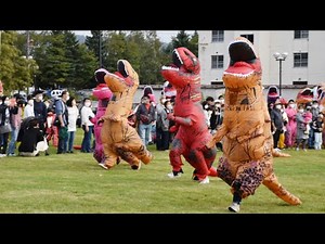 ティラノサウルス激走　奈井江で着ぐるみレース