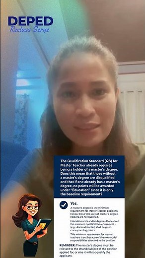 DEPED RECLASS SERYE#5 Minimum Education Requirement of Master Teachers
